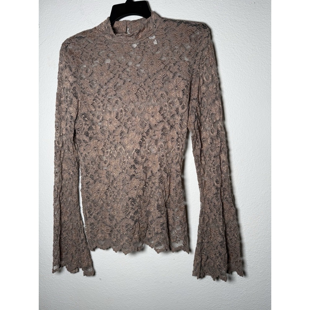 Y2K‎ Lace Mock Neck Womens Blouse Bell Sleeves Size Xl Peasant Prairie Whimsical